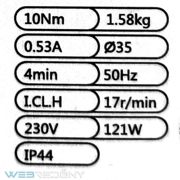 10Nm Kapcsolós motor SW40 redőnyhöz (OM 35 S-10/17) műszaki adatok