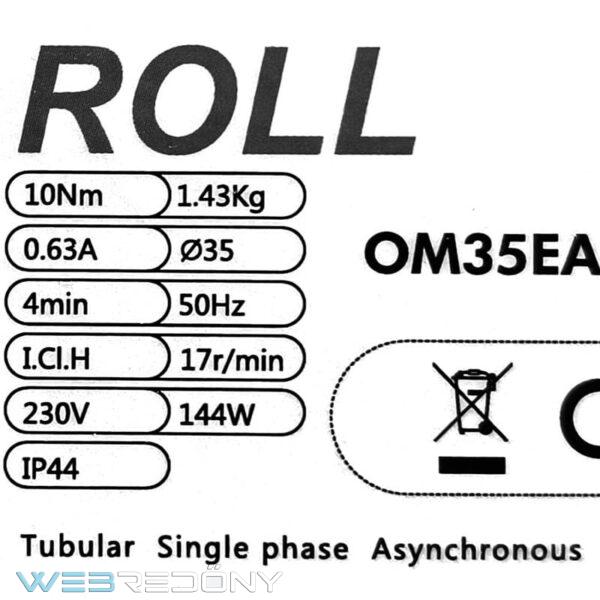 10Nm rádiós motor 40mm fémtengelyhez. (OM 35 EAY10/17) műszaki adatok