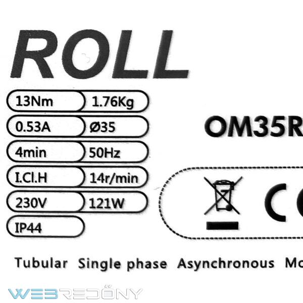 13Nm motor beépített rádióvevővel 40mm fémtengelyhez. (OM 35 R-13/14) műszaki adatok