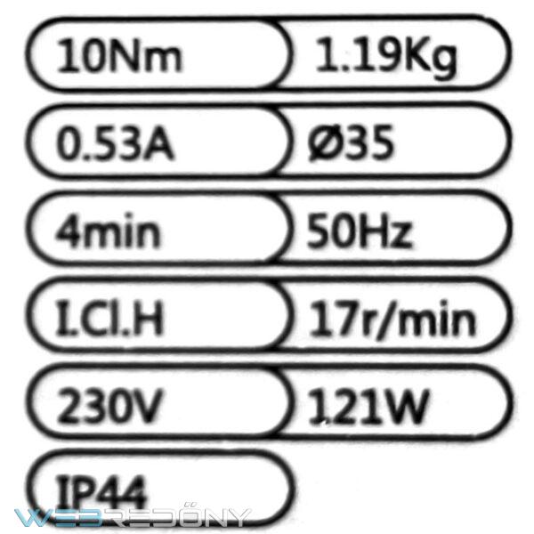 Rövid 10Nm kapcsolós motor 40mm fémtengelyhez. (OM 35 SD-10/17) műszaki adatok